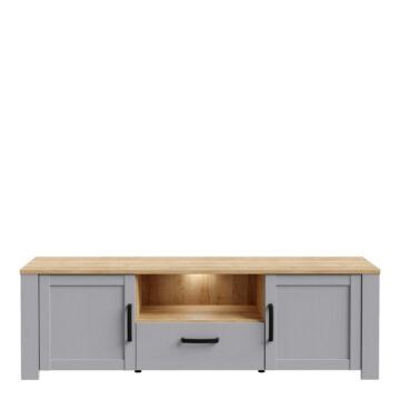 Bruma Grey 2 Door 1 Drawer TV Unit 166cm | LED Light | Riviera Oak Finish