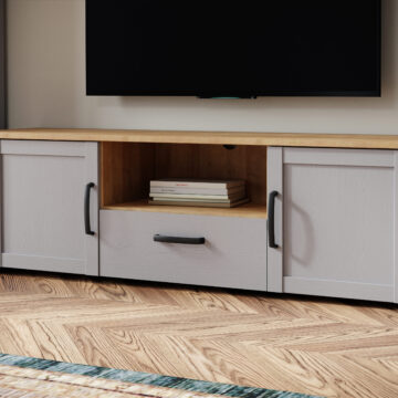 Bruma TV Unit Inc. LED Light in Riviera Oak/Grey Oak | Assembly Required