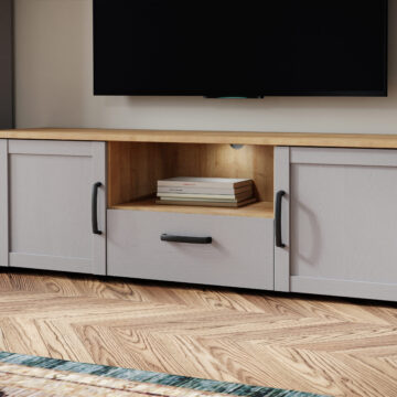 Bruma Grey 2 Door 1 Drawer TV Unit 166cm | LED Light | Riviera Oak Finish
