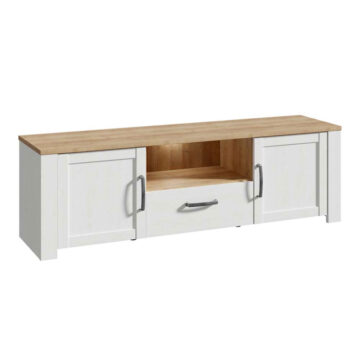Bruma White 2 Door 1 Drawer TV Unit 166cm | LED Light | Riviera Oak Finish