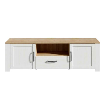 Bruma White 2 Door 1 Drawer TV Unit 166cm | LED Light | Riviera Oak Finish