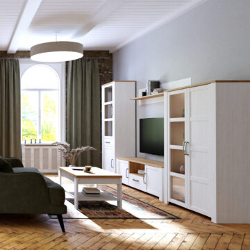 Bruma White 2 Door 1 Drawer TV Unit 166cm | LED Light | Riviera Oak Finish