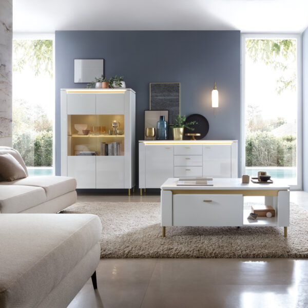 Cicero Sideboard 2 Door 4 Drawer in Alpine White/White Gloss | Assembly Required