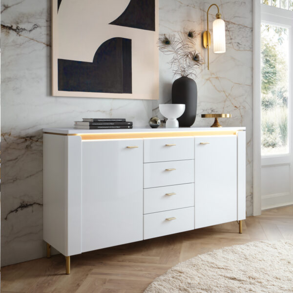 Cicero Sideboard 2 Door 4 Drawer in Alpine White/White Gloss | Assembly Required