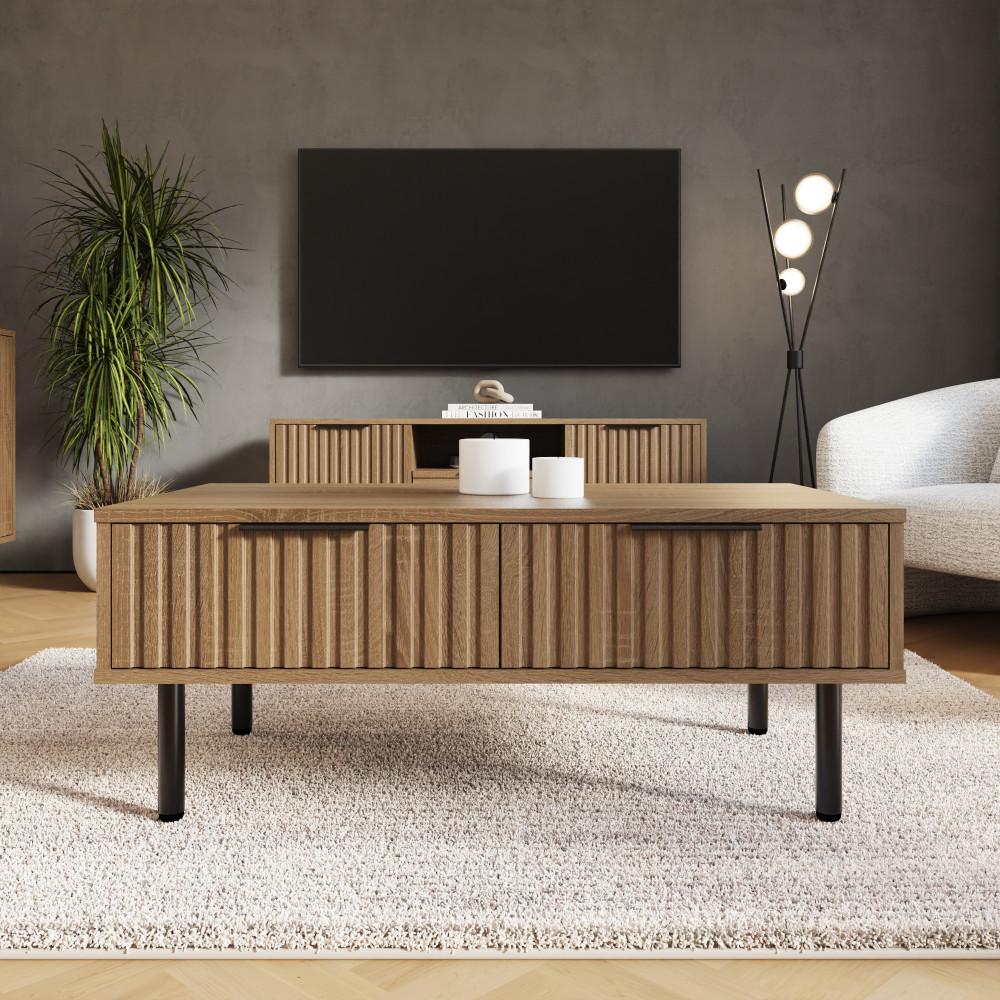 Calista 2 Drawer Coffee Table | Oak Finish