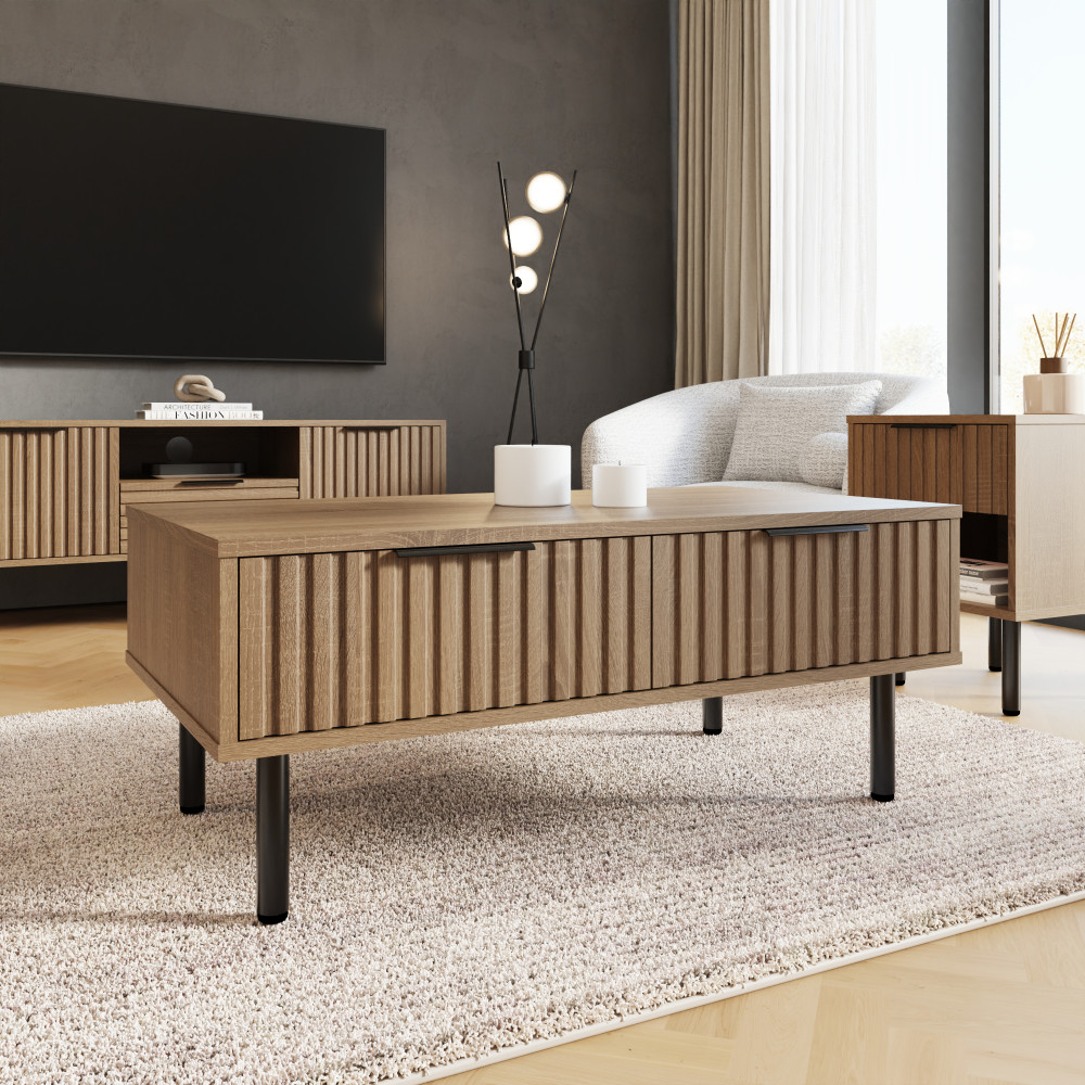 Calista 2 Drawer Coffee Table | Oak Finish