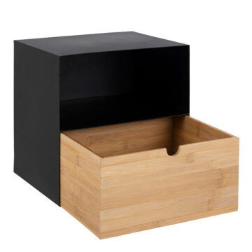 Joliet Black 1 Drawer Wallmounted Bedside Table | Bamboo Finish
