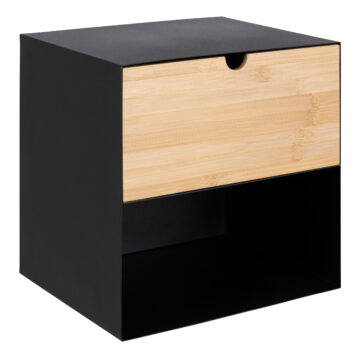 Joliet Black 1 Drawer Wallmounted Bedside Table | Bamboo Finish