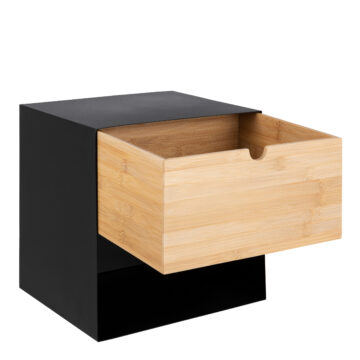 Joliet Black 1 Drawer Wallmounted Bedside Table | Bamboo Finish