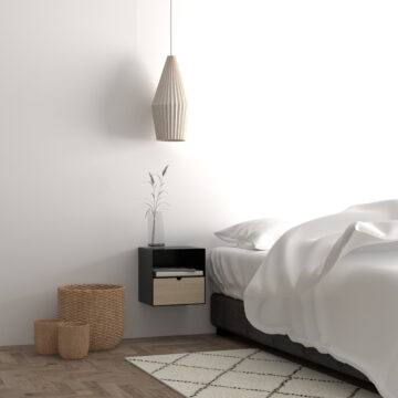 Joliet Black 1 Drawer Wallmounted Bedside Table | Bamboo Finish
