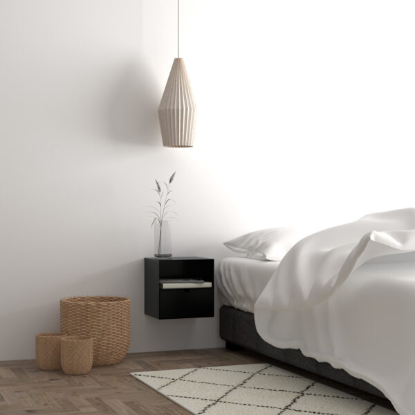 Joliet 1 Drawer Wallmounted Bedside Table in Matt Black | Assembly Required