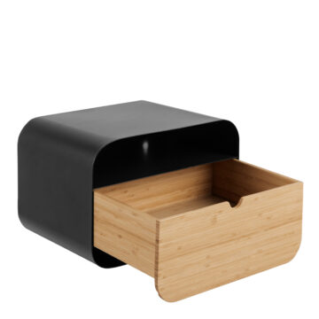 Joliet Black 1 Drawer Wallmounted Rounded Bedside Table | Bamboo Finish