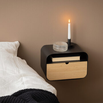 Joliet Black 1 Drawer Wallmounted Rounded Bedside Table | Bamboo Finish
