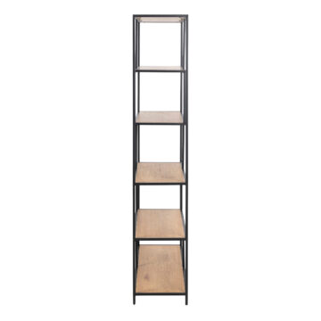 Milford Black Metal Large Asymmetrical 5 Shelf Bookcase | Oak Finish