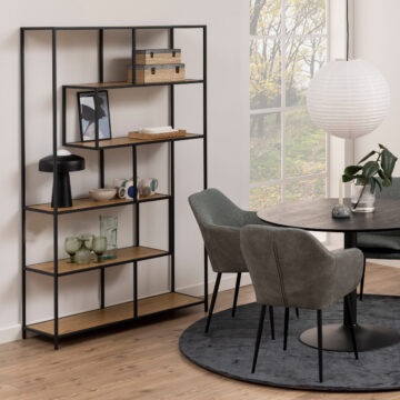 Milford Black Metal Large Asymmetrical Bookcase with 5 Oak Shelves