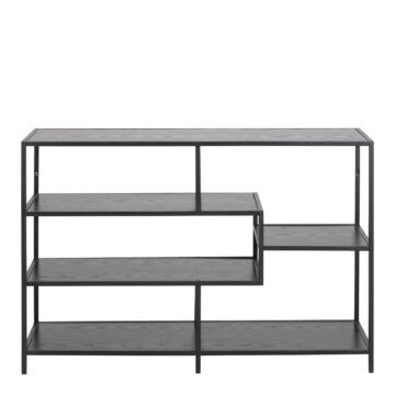 Milford Wide Black Metal Bookcase with 4 Black Oak Shelves