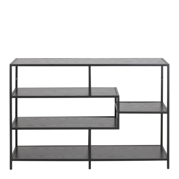 Milford Wide Black Metal Bookcase with 4 Black Oak Shelves