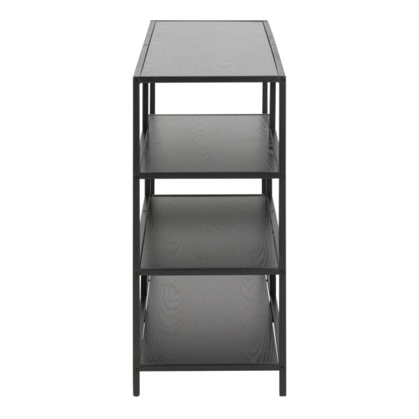 Milford Wide Black Metal Bookcase with 4 Black Oak Shelves | Assembly Required