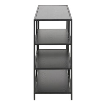 Milford Wide Black Metal Bookcase with 4 Black Oak Shelves