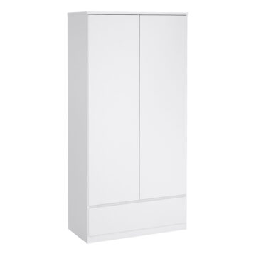 Moderno 3 Piece Bundle, Bedside, Chest and 2 Door 1 Drawer Wardrobe in White High Gloss