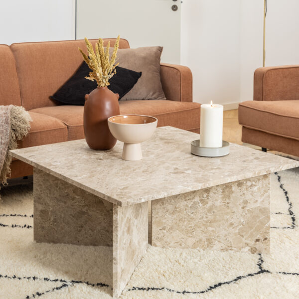 Morgan Square Coffee Table in Brown Marble | Assembly Required