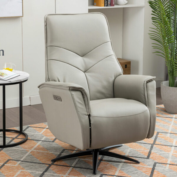 Hermes Swivel Elec Chair Dual Motor - Moon Leather