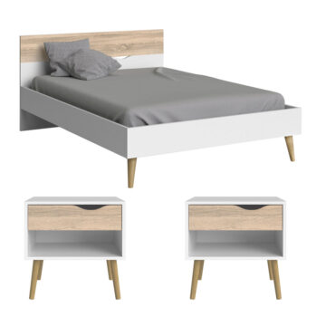 Oslo 3 Piece Bedroom Set, Dbl Bed White & Oak | Assembly Required