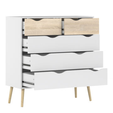 Chest and 3 Door 3 Drawers Wardrobe in White and Oak