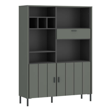 Rivendell Bookcase 2 Door 1 Drawer in Green/Grey