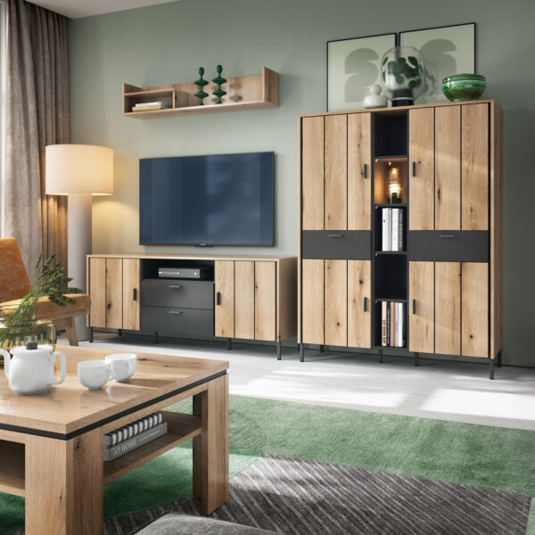 Rivendell Sideboard 2 Door 1 Flap 1 Drawer in Oak/Grey | Assembly Required
