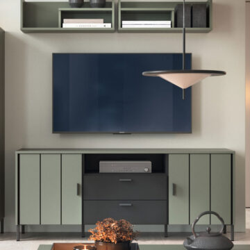 Rivendell TV Cabinet 2 Door 2 Drawer 158cm Wide in Green/Grey | Assembly Required