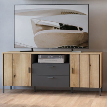 Rivendell TV Cabinet 2 Door 2 Drawer 158cm Wide in Oak/Grey | Assembly Required
