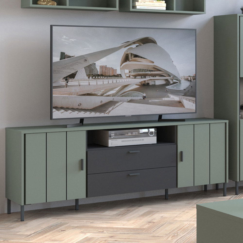 Rivendell TV Cabinet 2 Door 2 Drawer 173cm Wide in Green/Grey