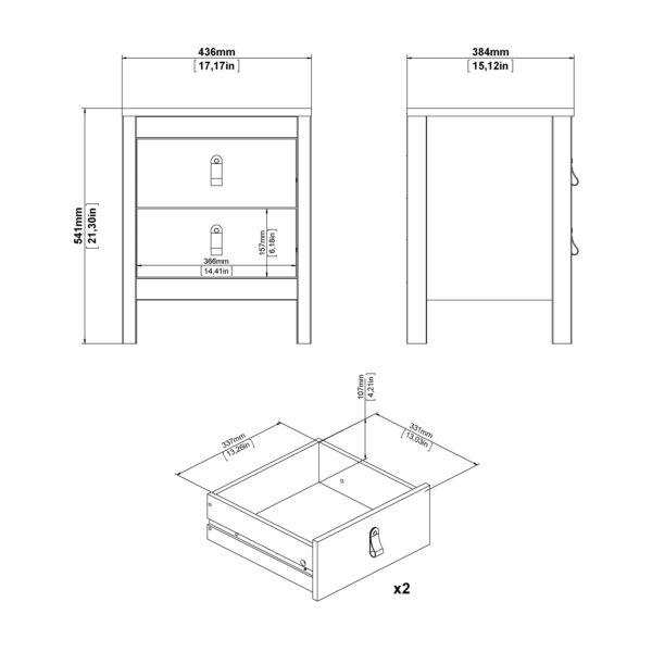 Seville Package - Bedside Table 2 drawers + Chest 3+2 drawer + Wardrobe with 2 doors in Jackson Hickory Oak | Assembly Required