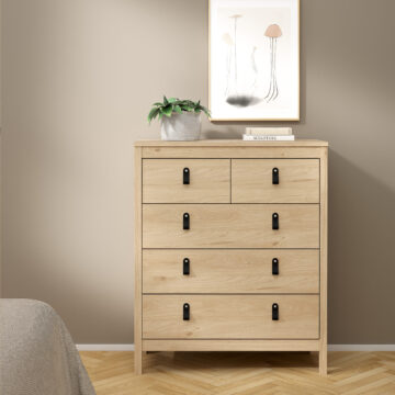 Seville Package – Bedside Table 2 drawers + Chest 3+2 drawer + Wardrobe with 3 doors in Jackson Hickory Oak