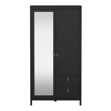 Seville Wardrobe with 1 door + 1 mirror door + 2 drawers Matt Black