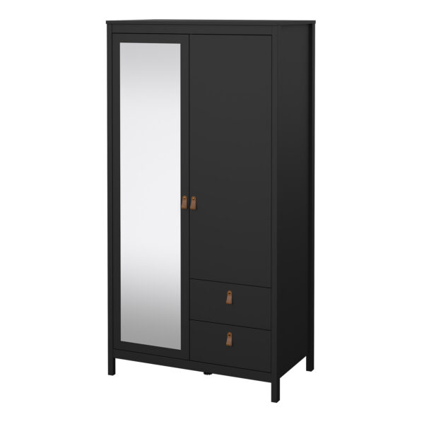 Seville Wardrobe with 1 door + 1 mirror door + 2 drawers Matt Black | Assembly Required