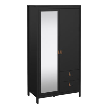 Seville Wardrobe with 1 door + 1 mirror door + 2 drawers Matt Black
