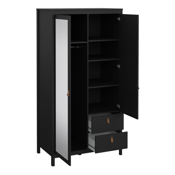 Seville Wardrobe with 1 door + 1 mirror door + 2 drawers Matt Black | Assembly Required