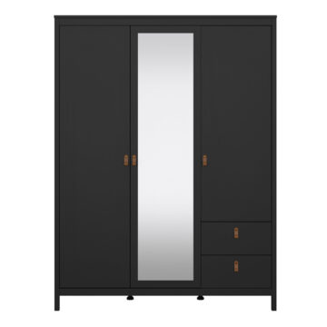 Seville Wardrobe with 2 doors + 1 mirror door + 2 drawers Matt Black