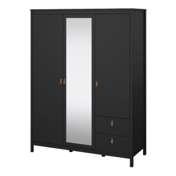 Seville Matt Black 2 Door Wardrobe with Drawers & Mirror