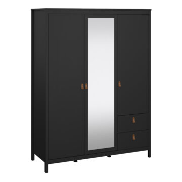 Seville Wardrobe with 2 doors + 1 mirror door + 2 drawers Matt Black