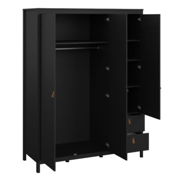 Seville Matt Black 2 Door Wardrobe with Drawers & Mirror