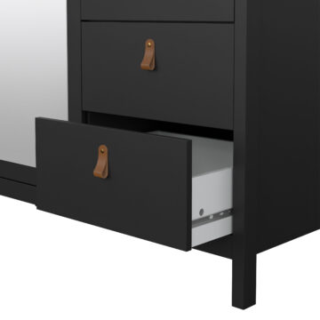 Seville Matt Black 2 Door Wardrobe with Drawers & Mirror