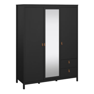 Seville Wardrobe with 2 doors + 1 mirror door + 2 drawers Matt Black