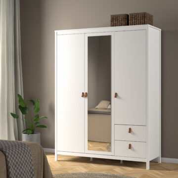Seville White 2 Door Wardrobe with Drawers & Mirror