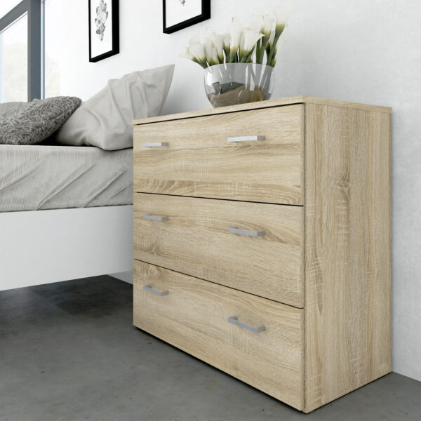 Space 3 Piece Bundle, Bedside, Chest and 2 Door 1 Drawer Wardrobe in Oak | Assembly Required