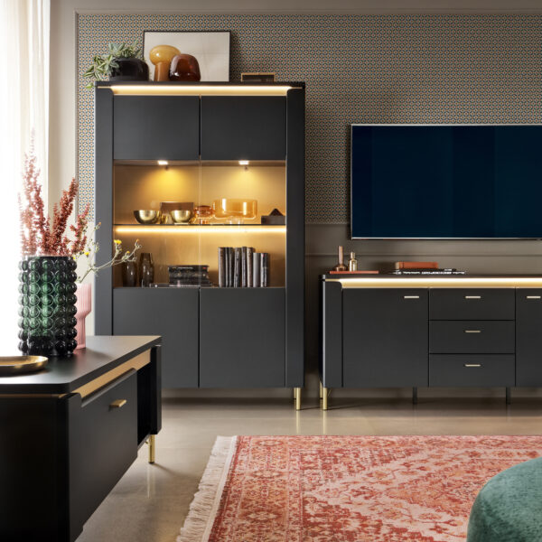 Talos Sideboard 4 Door 2 Drawer in Black Matt/Gold | Assembly Required