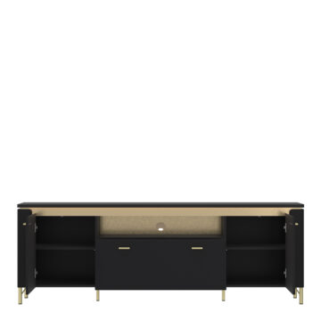 Talos TV Cabinet 2 Door 1 Drawer 200cm Wide in Black Matt/Gold