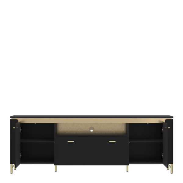 Talos TV Cabinet 2 Door 1 Drawer 200cm Wide in Black Matt/Gold